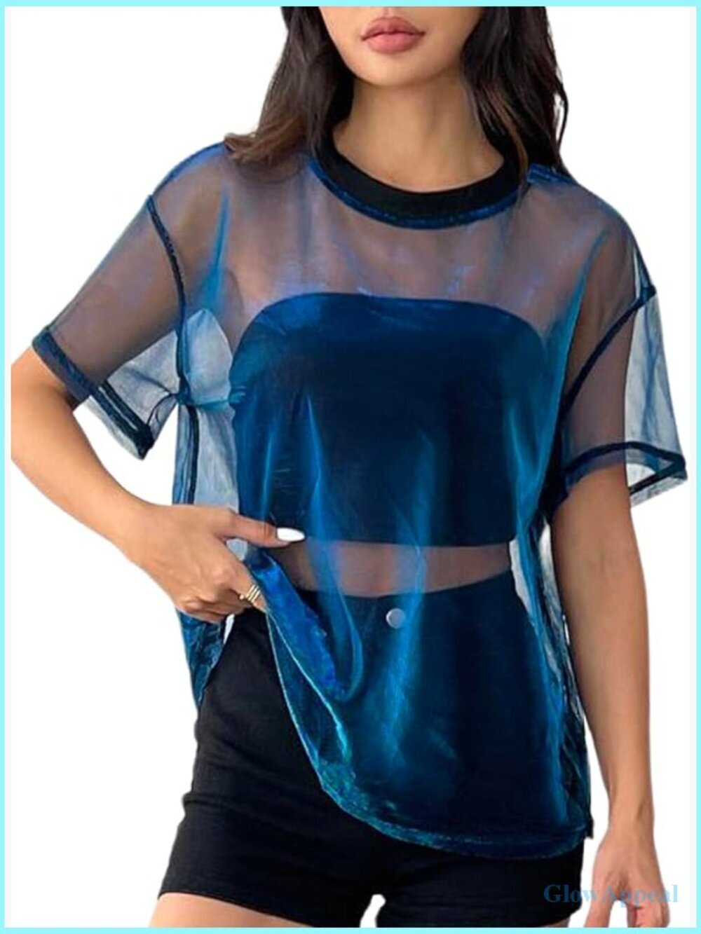 Metallic Mesh Sheer Rave Top Going Out Blouse T-Shirt